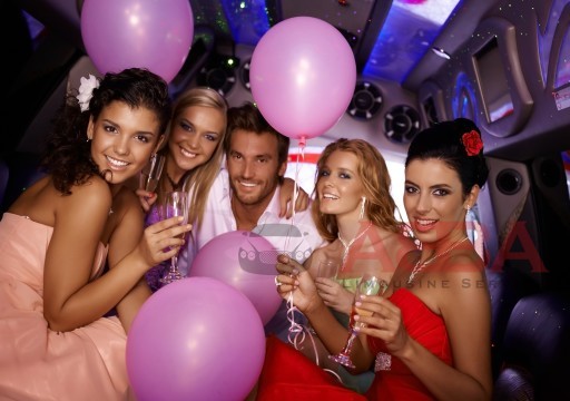 bride-with-girls-in-limo-houston